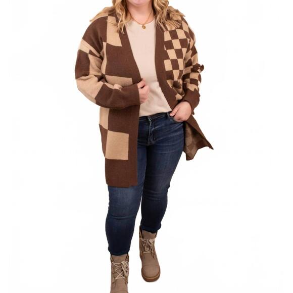 NEW HAPTICS keep it in check open front cardigan in brown - Picture 5 of 5